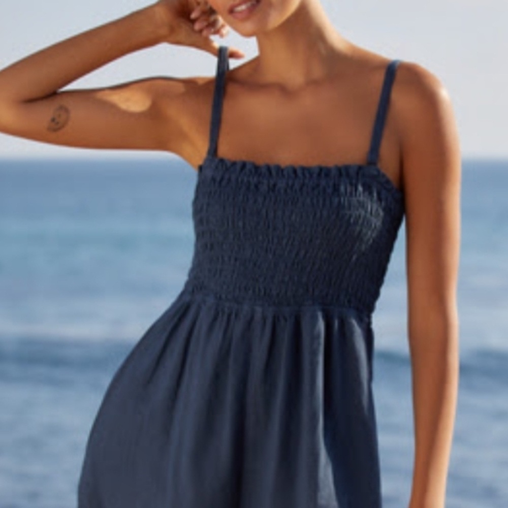 Anthropologie Pilcro Navy Smocked Top